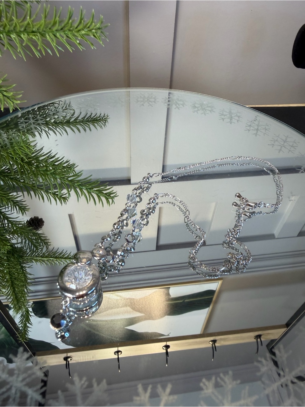 Silver Tone Crystal Pendant Necklace Art Deco Diamond Drop Pendant Necklace